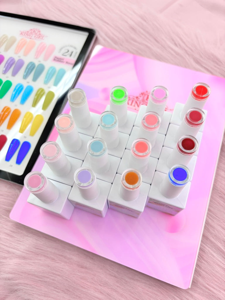 24 colors Pastel Rubber Base Collection - KingGel - Consistency similar to Builder Gel but not as thick