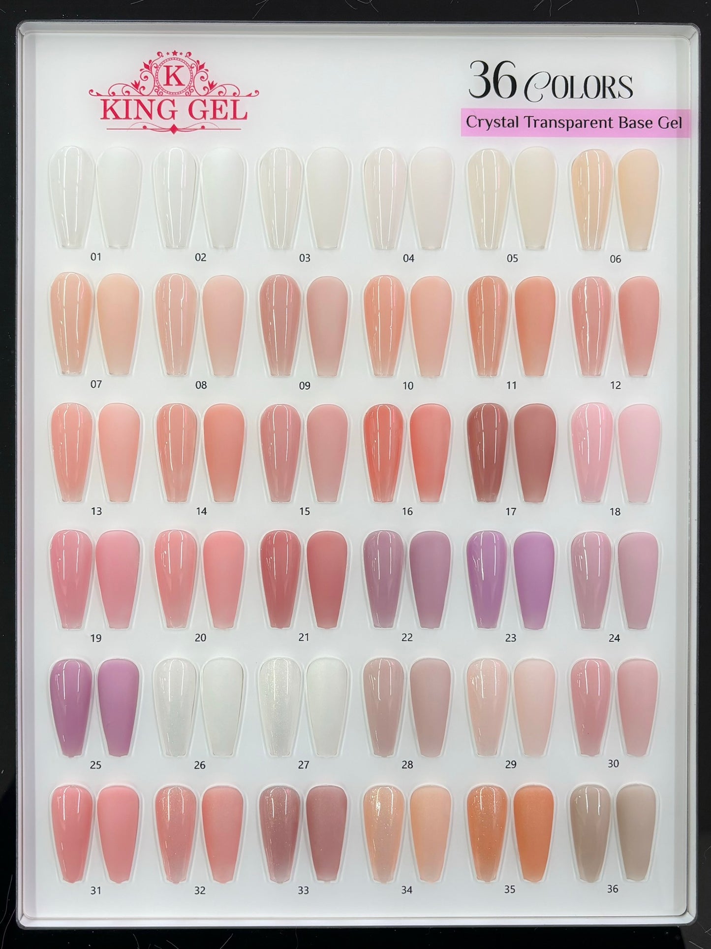36 Colors Crystal Transparent Base Gel Collection - KingGel Brand