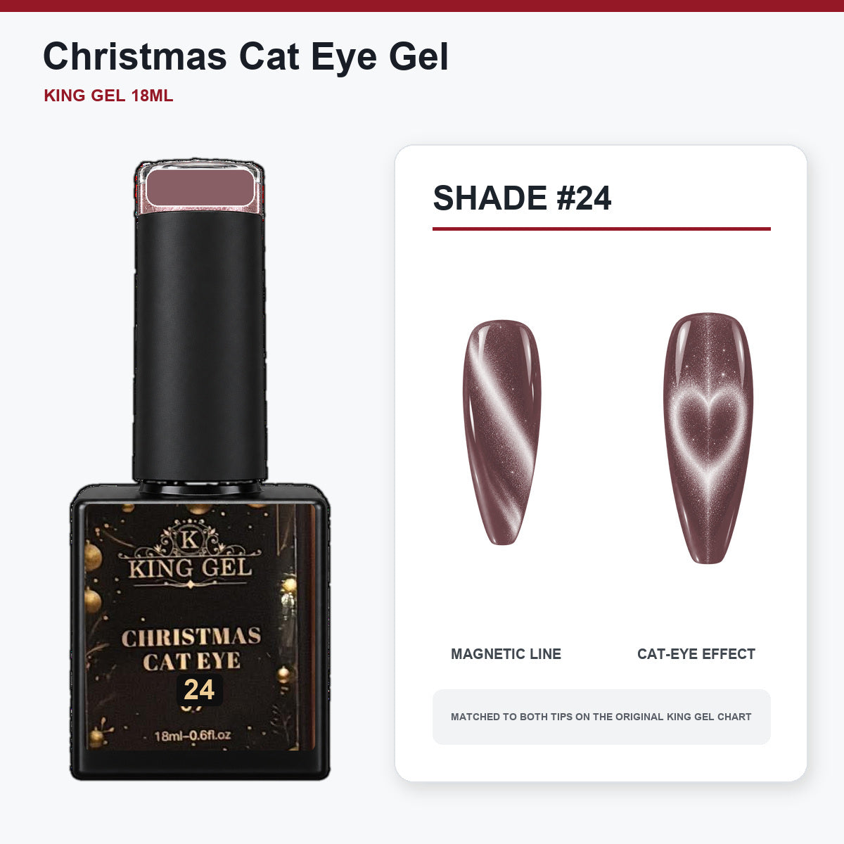 24 Colors Christmas Cat Eye Gel Collection - KingGel Brand - Shade 24 bottle and chart-matched color - Studio V2