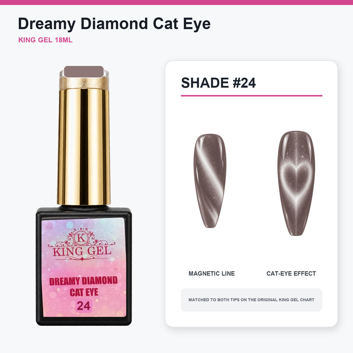 24 Colors Dreamy Diamond Cat Eye Gel Collection - KingGel Brand - Shade 24 bottle and chart-matched color - Studio V2