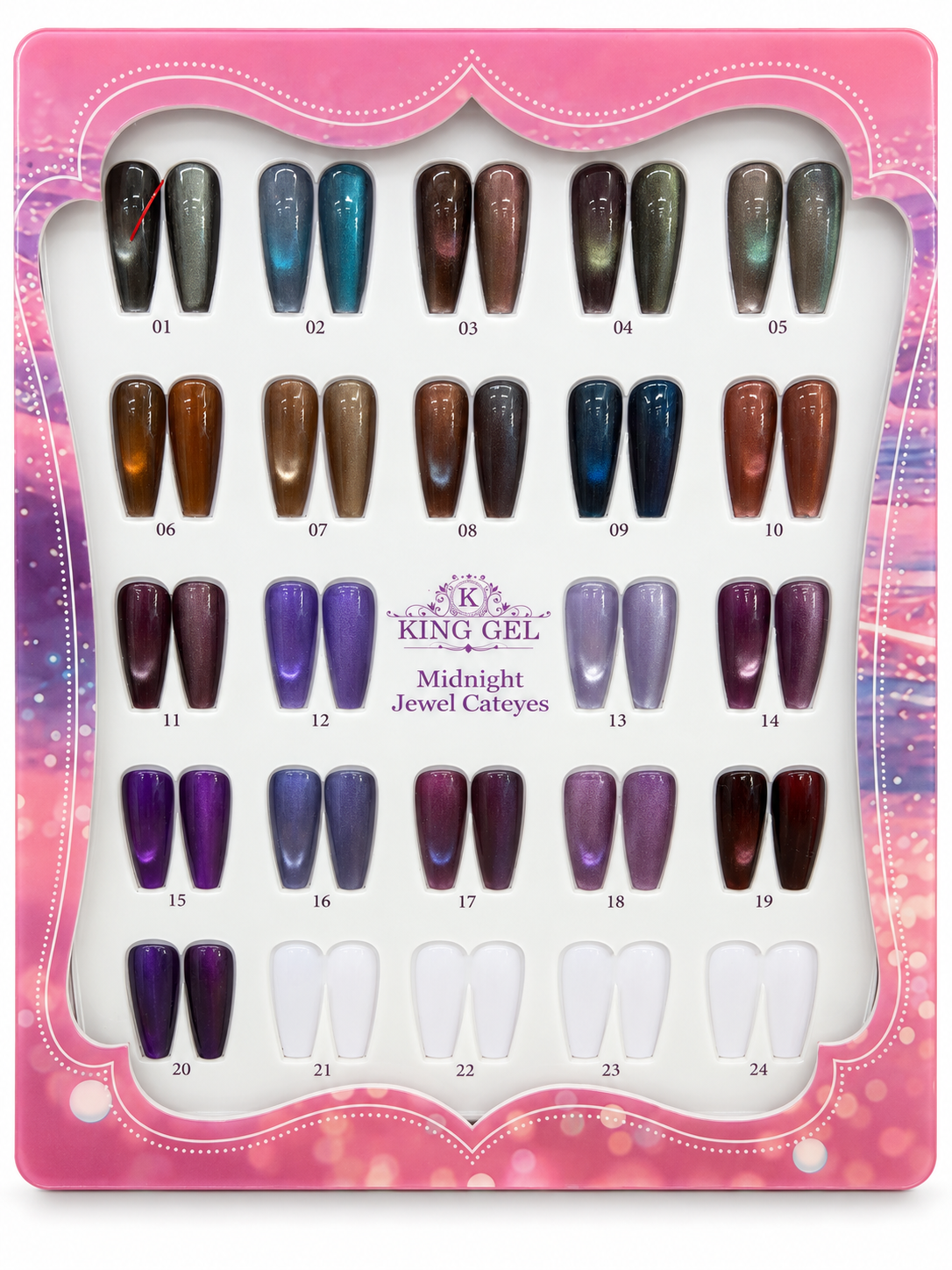 KING GEL Midnight Jewel Cateyes 20-color numbered swatch chart