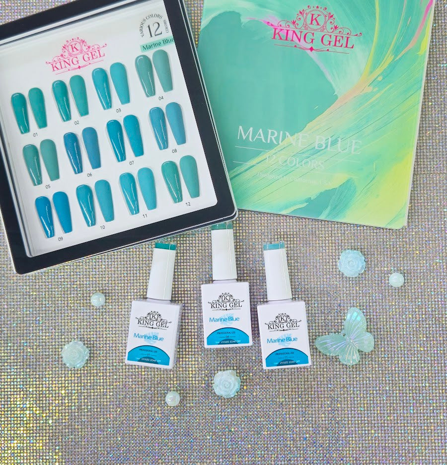 12 Colors Marine Blue Gel Collection - KingGel Brand