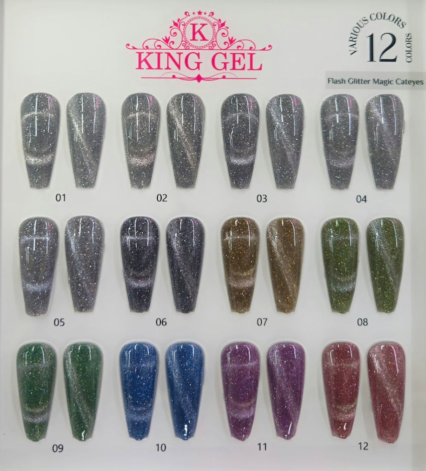 12 Colors Flash Glitter Magic Cateyes Collection - KingGel Brand