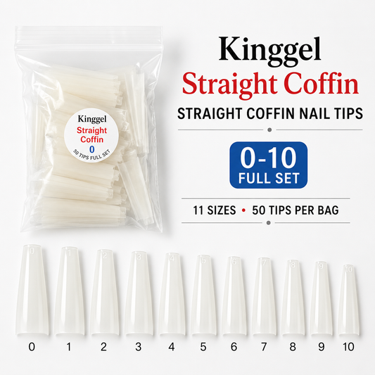 KingGel Acrylic Nail Tip Straight Coffin – Full Size 0–10 Bundles