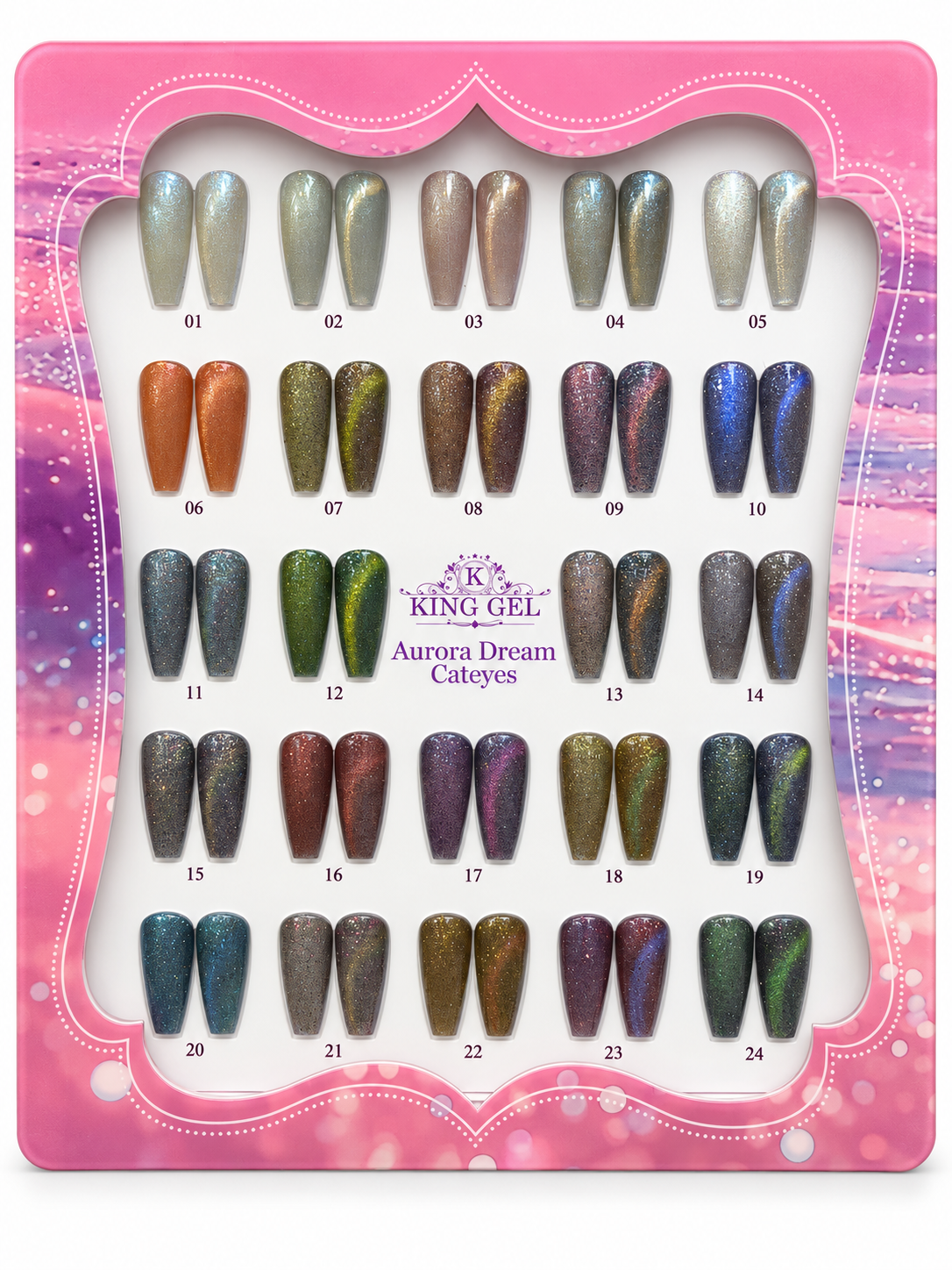 KING GEL Aurora Dream Cateyes 24-color numbered swatch chart
