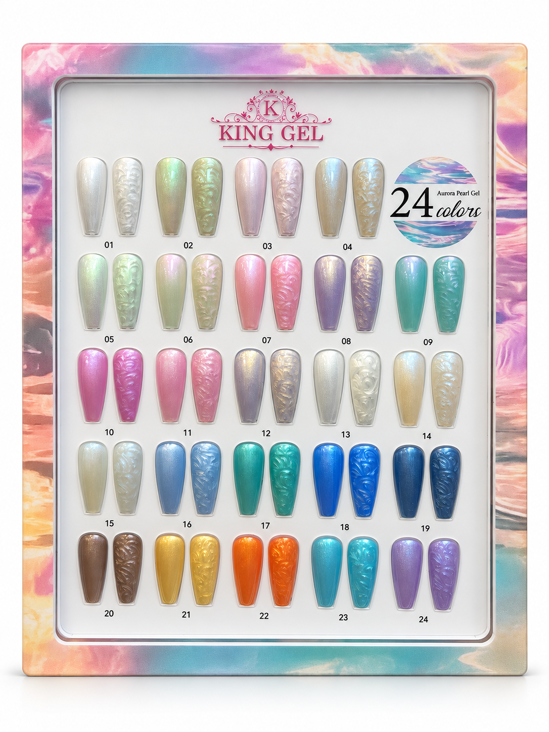 KING GEL Aurora Pearl Gel 24-color numbered swatch chart