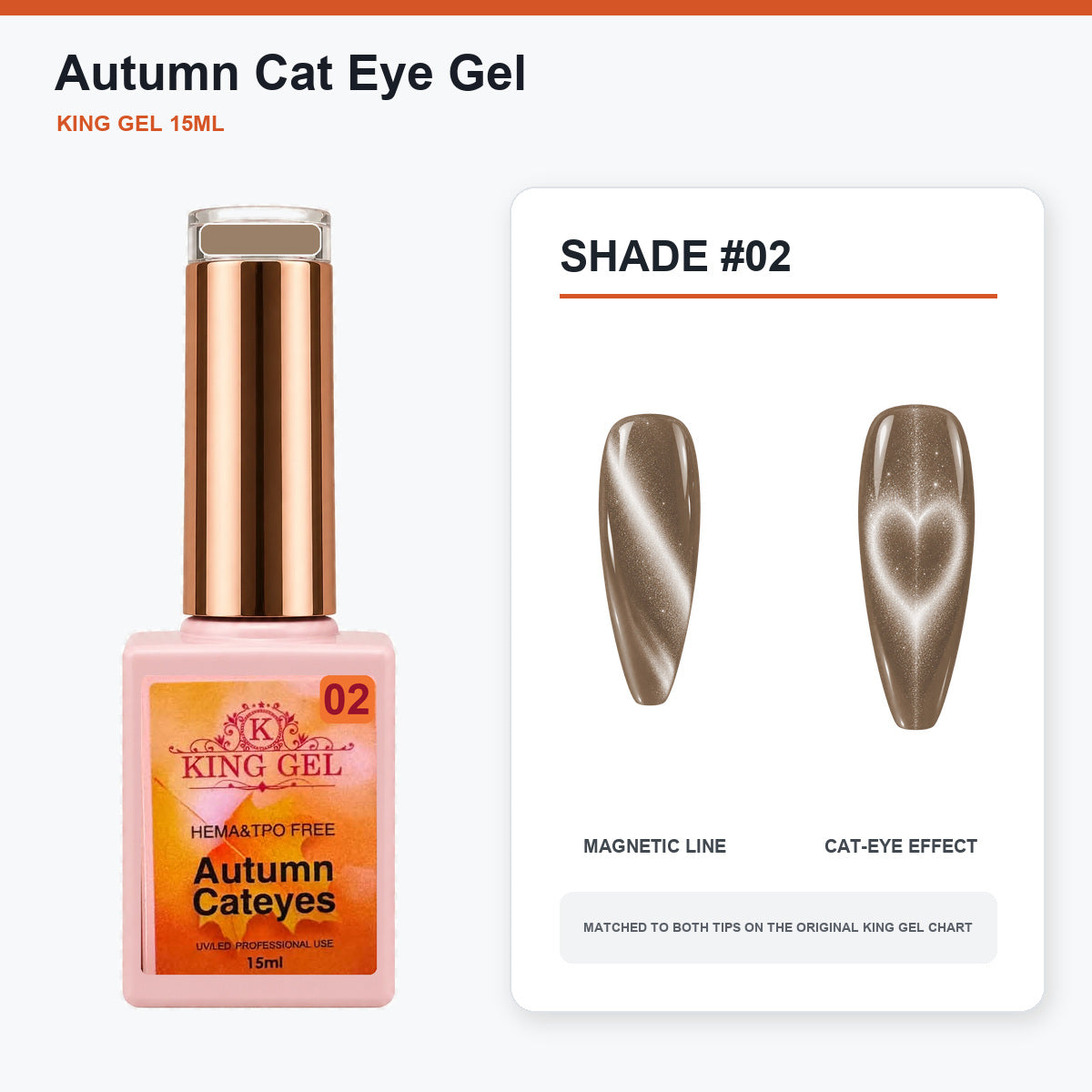 22 Colors Autumn Cat Eye Gel Collection - KingGel Brand - Shade 2 bottle and chart-matched color - Studio V2