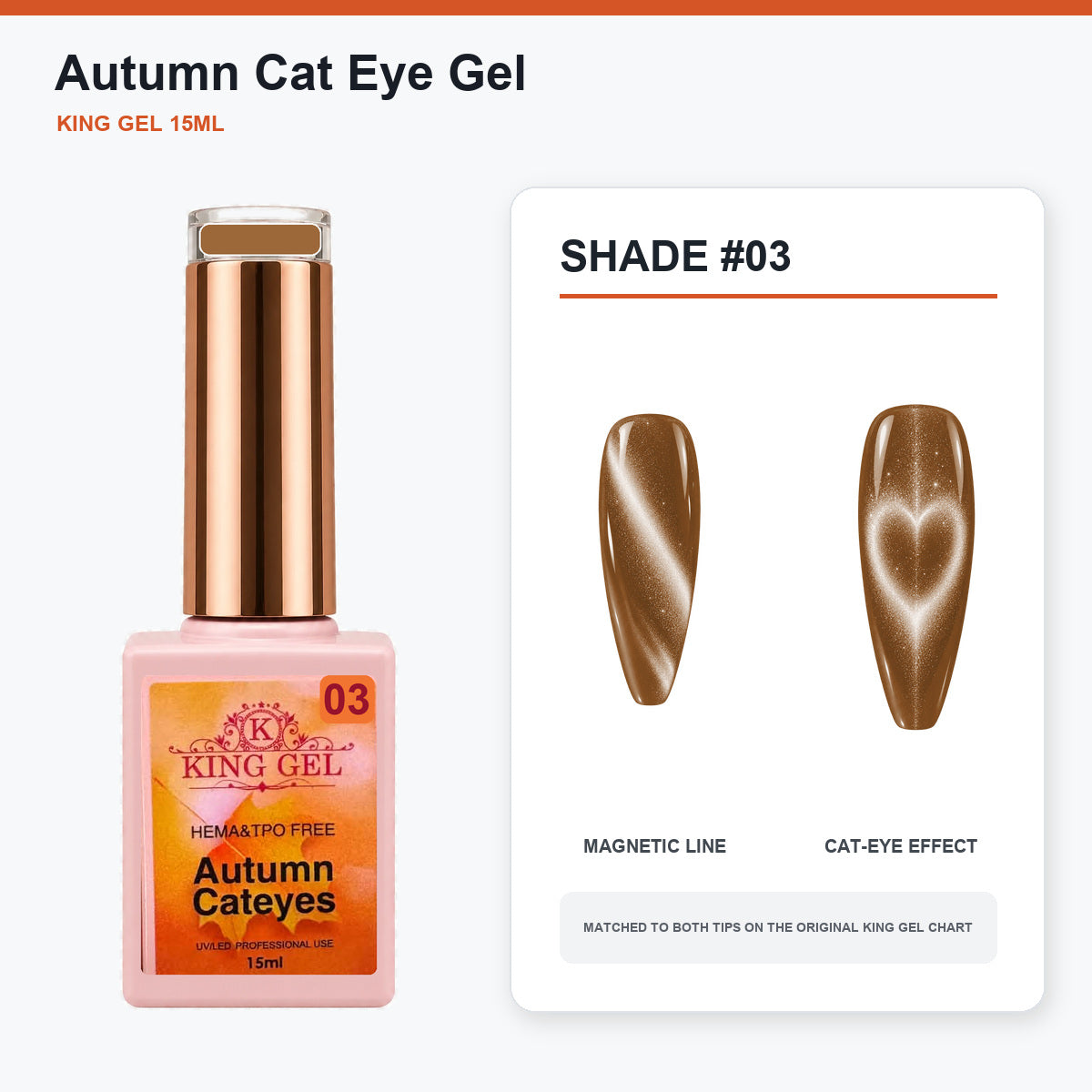 22 Colors Autumn Cat Eye Gel Collection - KingGel Brand - Shade 3 bottle and chart-matched color - Studio V2