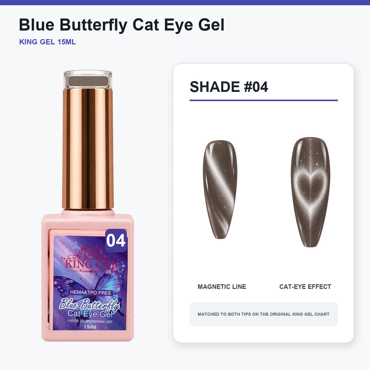 36 Colors Blue Butterfly Cat Eye Gel Collection - KingGel Brand - Shade 4 bottle and chart-matched color - Studio V2