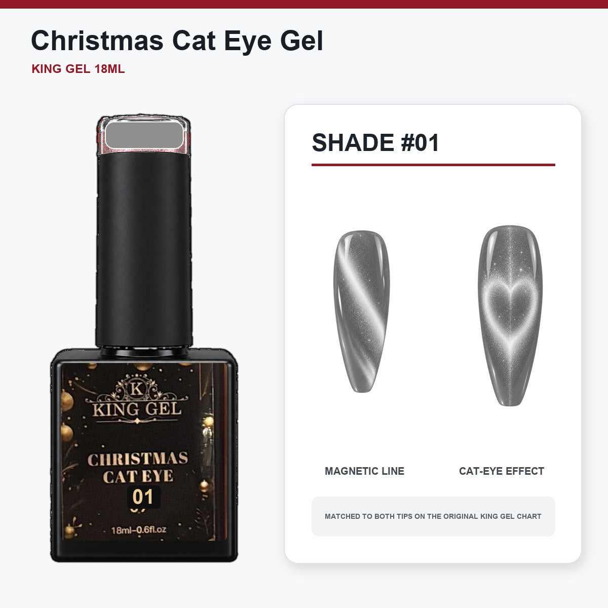 24 Colors Christmas Cat Eye Gel Collection - KingGel Brand - Shade 1 bottle and chart-matched color - Studio V2