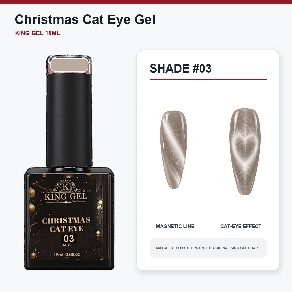 24 Colors Christmas Cat Eye Gel Collection - KingGel Brand - Shade 3 bottle and chart-matched color - Studio V2