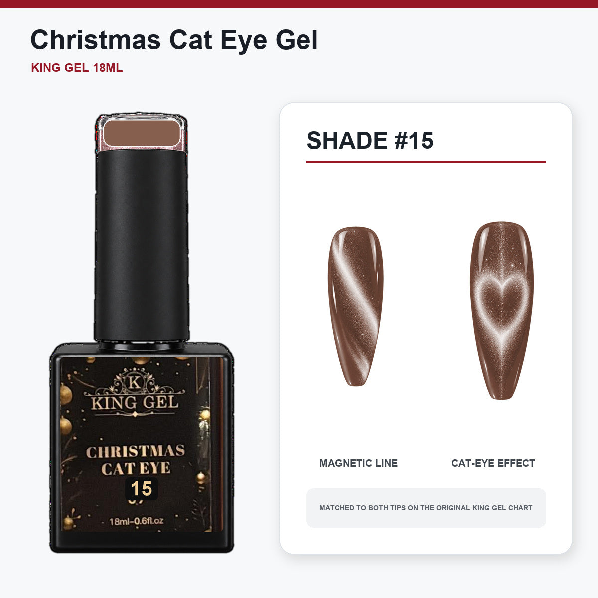 24 Colors Christmas Cat Eye Gel Collection - KingGel Brand - Shade 15 bottle and chart-matched color - Studio V2
