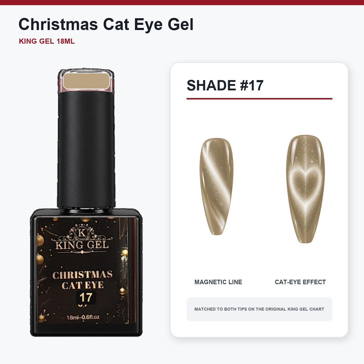 24 Colors Christmas Cat Eye Gel Collection - KingGel Brand - Shade 17 bottle and chart-matched color - Studio V2