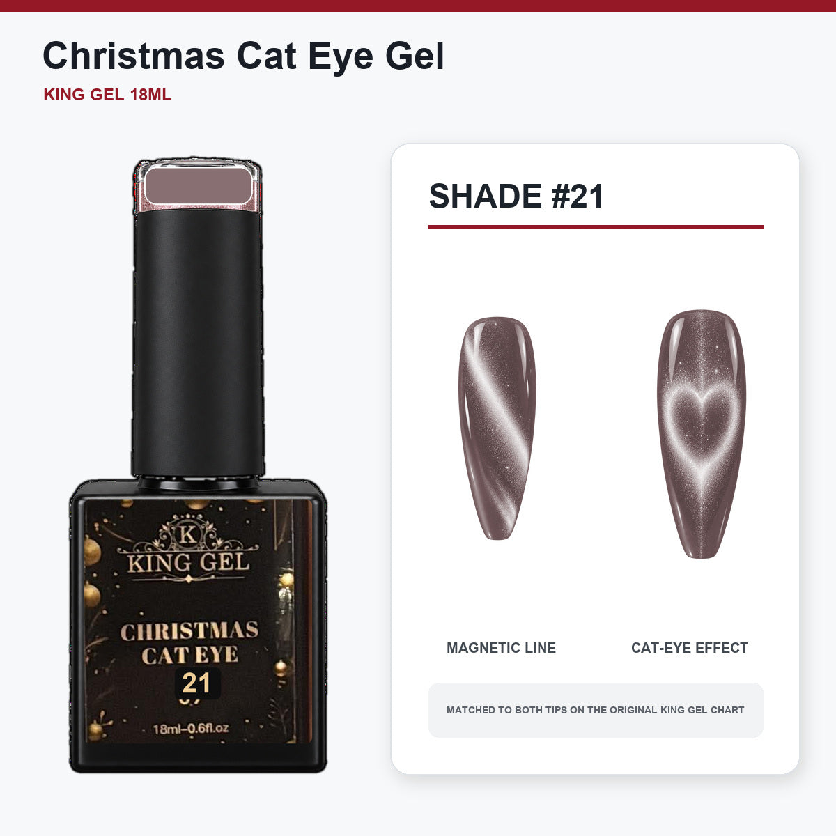 24 Colors Christmas Cat Eye Gel Collection - KingGel Brand - Shade 21 bottle and chart-matched color - Studio V2
