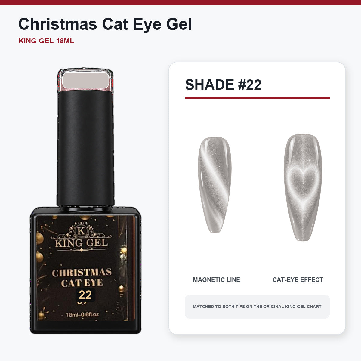24 Colors Christmas Cat Eye Gel Collection - KingGel Brand - Shade 22 bottle and chart-matched color - Studio V2