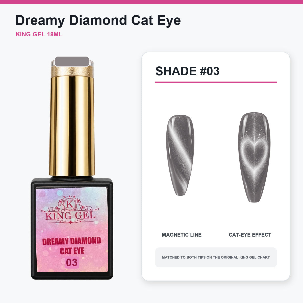 24 Colors Dreamy Diamond Cat Eye Gel Collection - KingGel Brand - Shade 3 bottle and chart-matched color - Studio V2
