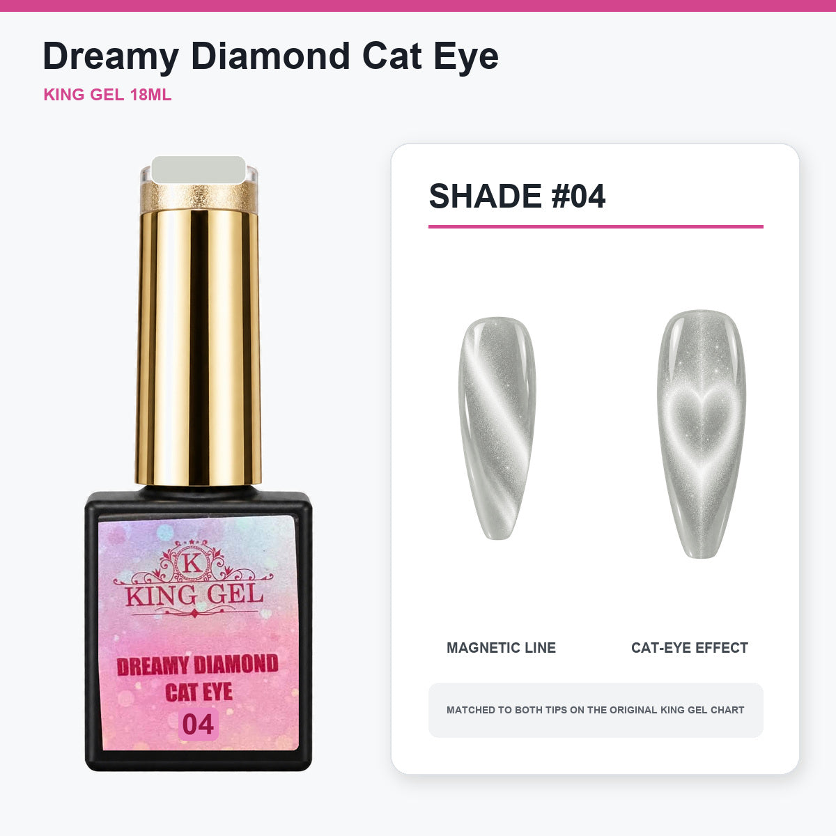 24 Colors Dreamy Diamond Cat Eye Gel Collection - KingGel Brand - Shade 4 bottle and chart-matched color - Studio V2