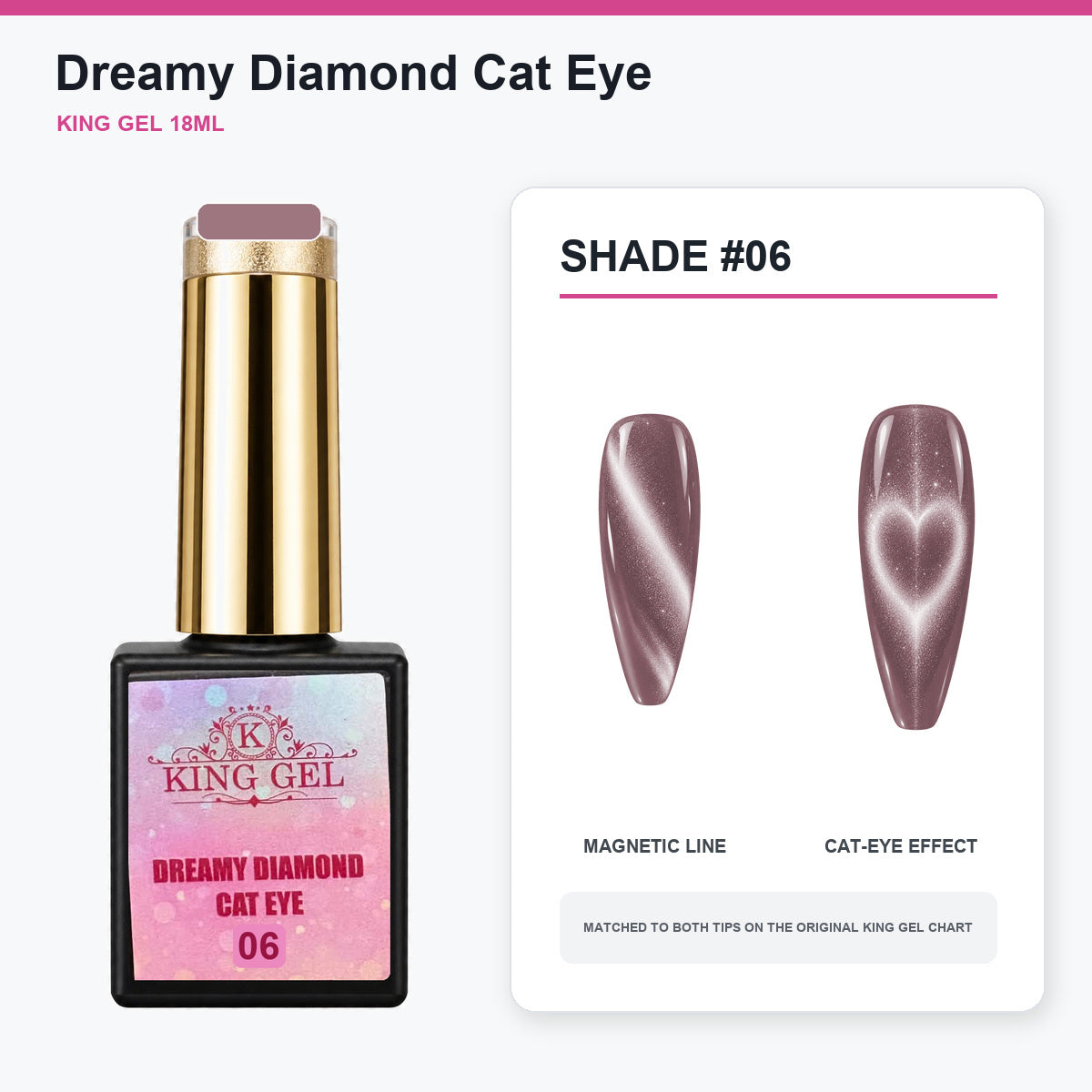 24 Colors Dreamy Diamond Cat Eye Gel Collection - KingGel Brand - Shade 6 bottle and chart-matched color - Studio V2