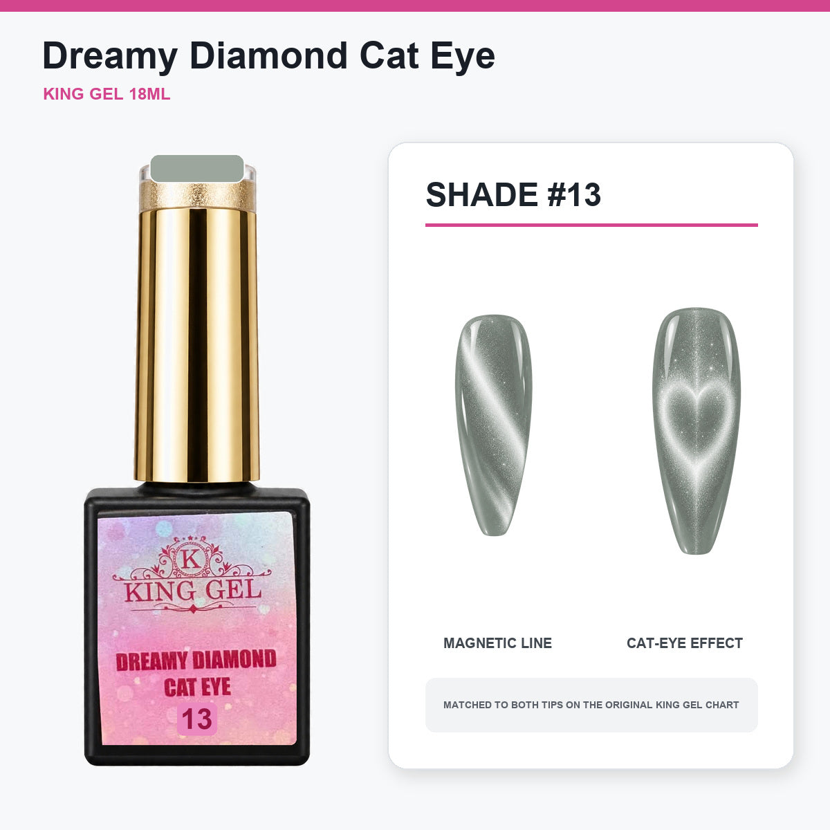 24 Colors Dreamy Diamond Cat Eye Gel Collection - KingGel Brand - Shade 13 bottle and chart-matched color - Studio V2