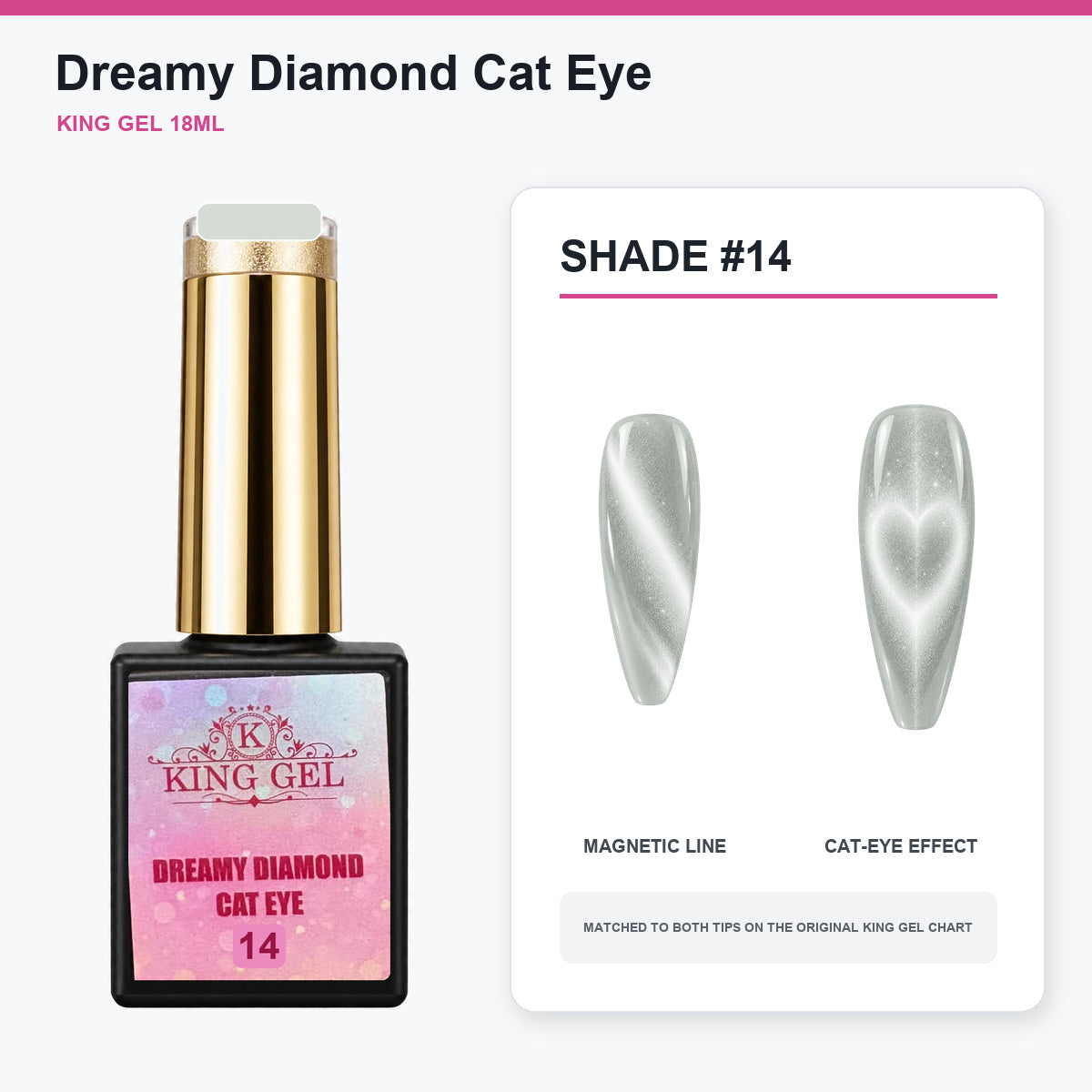 24 Colors Dreamy Diamond Cat Eye Gel Collection - KingGel Brand - Shade 14 bottle and chart-matched color - Studio V2
