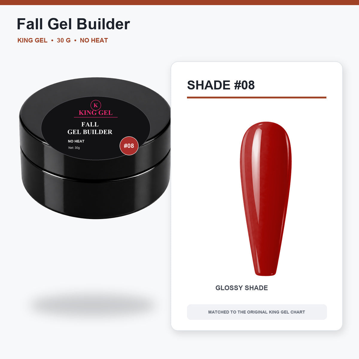 12 Colors Fall Gel Builder Collection - KingGel Brand - Shade 8 30 g jar and chart-matched color - Studio V2
