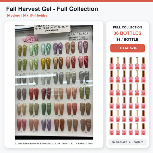 36 Colors Fall Harvest Gel Collection - KingGel Brand - Full Collection color chart and all bottles - Studio V2