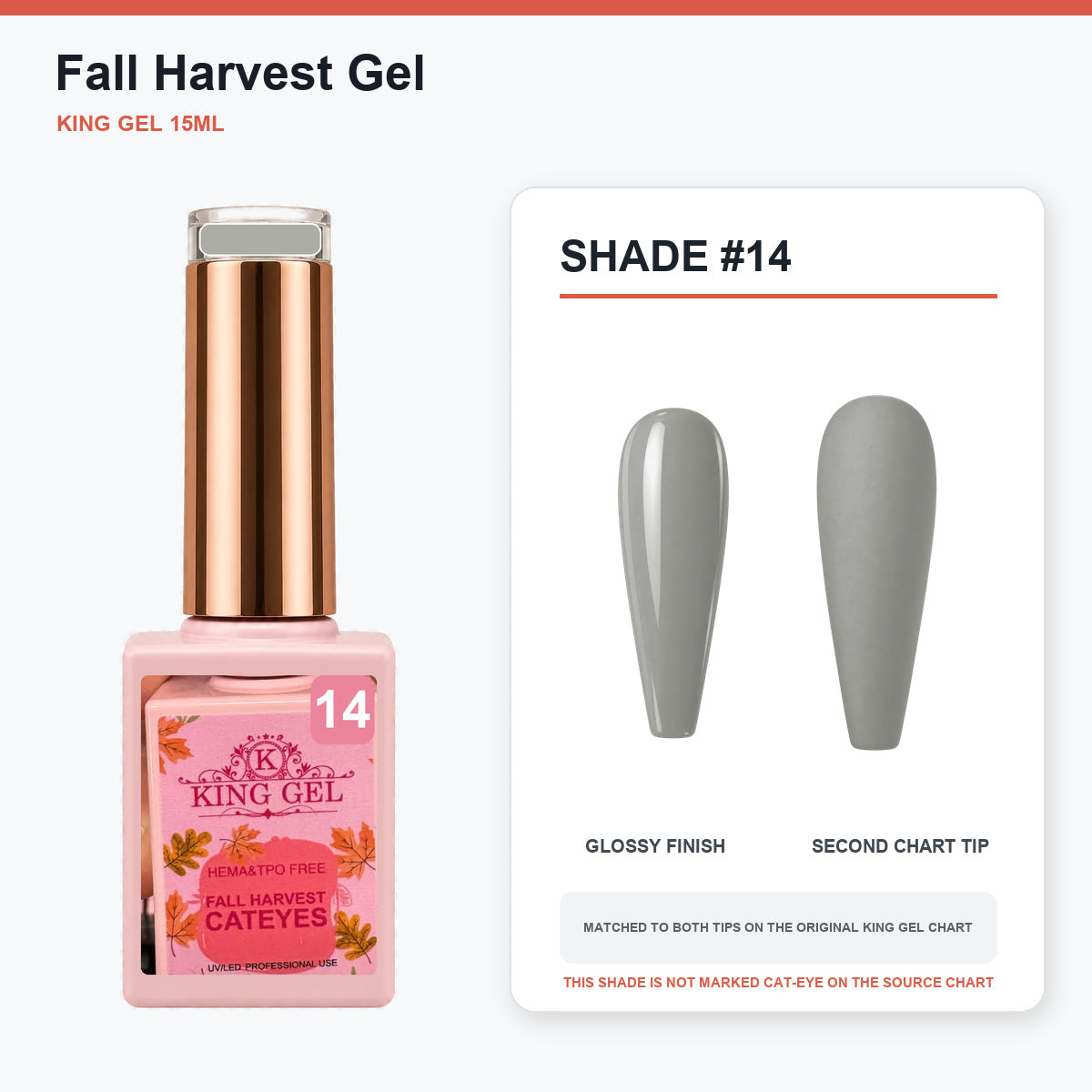36 Colors Fall Harvest Gel Collection - KingGel Brand - Shade 14 bottle and chart-matched color - Studio V2