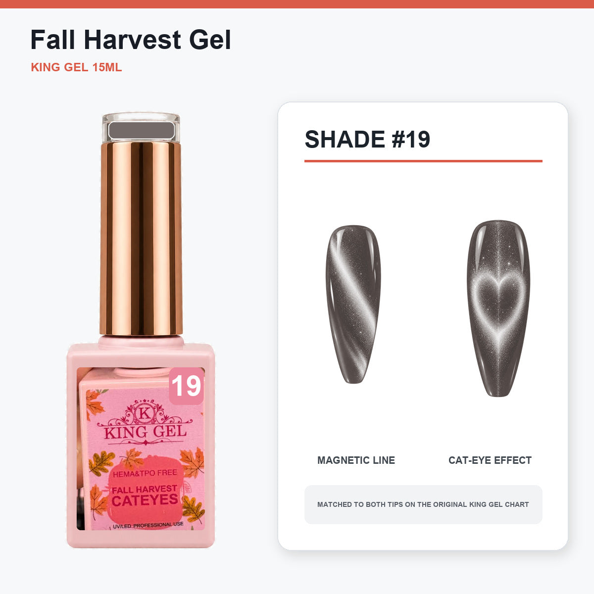 36 Colors Fall Harvest Gel Collection - KingGel Brand - Shade 19 bottle and chart-matched color - Studio V2