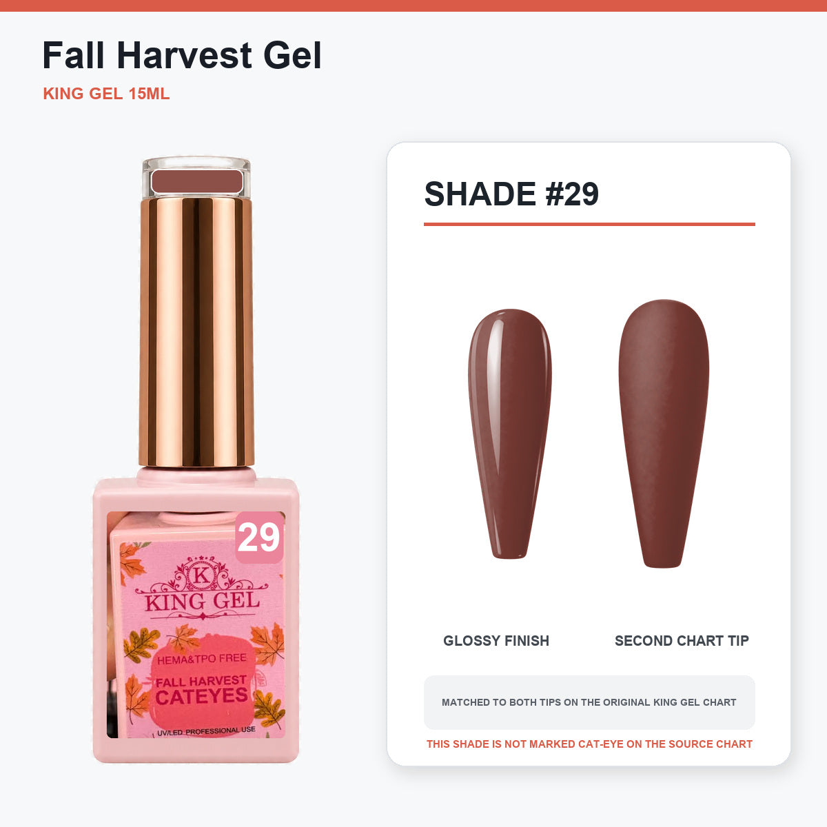 36 Colors Fall Harvest Gel Collection - KingGel Brand - Shade 29 bottle and chart-matched color - Studio V2