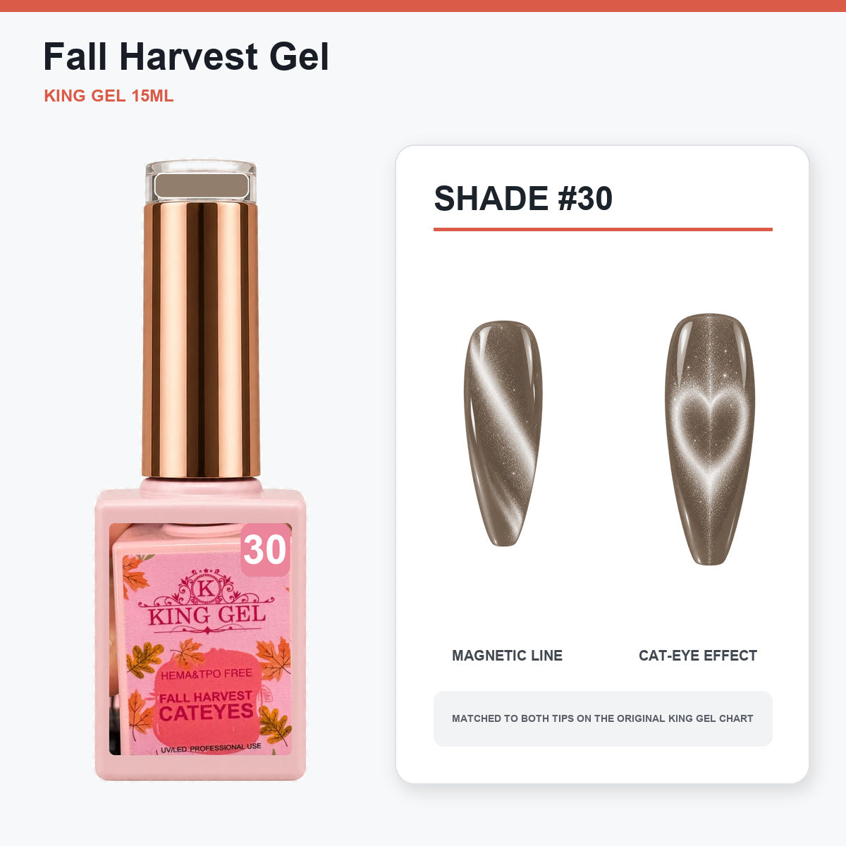 36 Colors Fall Harvest Gel Collection - KingGel Brand - Shade 30 bottle and chart-matched color - Studio V2
