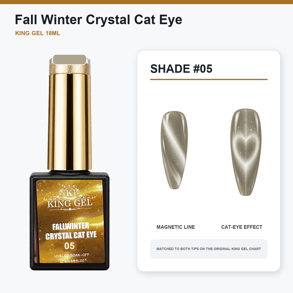 24 Colors Fall Winter Crystal Cat Eye Gel Collection - KingGel Brand - Shade 5 bottle and chart-matched color - Studio V2