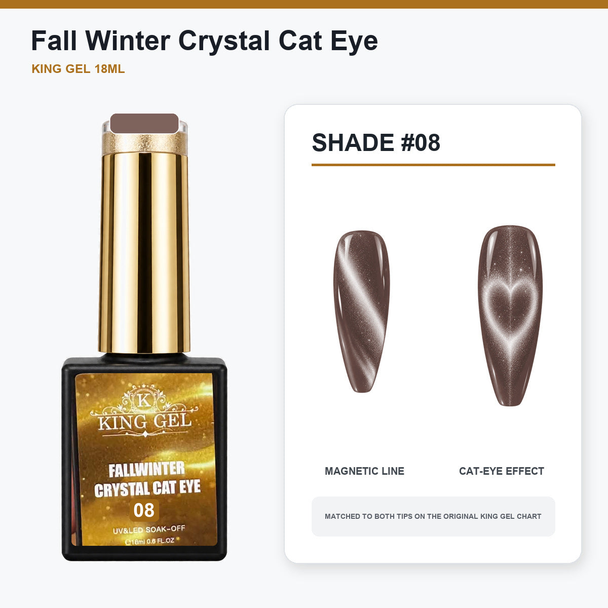24 Colors Fall Winter Crystal Cat Eye Gel Collection - KingGel Brand - Shade 8 bottle and chart-matched color - Studio V2