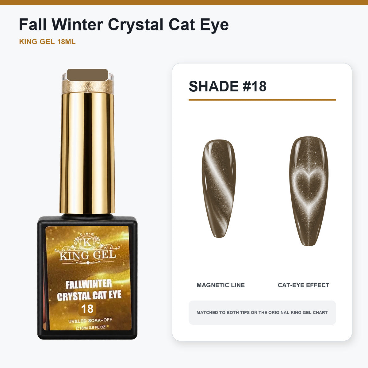 24 Colors Fall Winter Crystal Cat Eye Gel Collection - KingGel Brand - Shade 18 bottle and chart-matched color - Studio V2