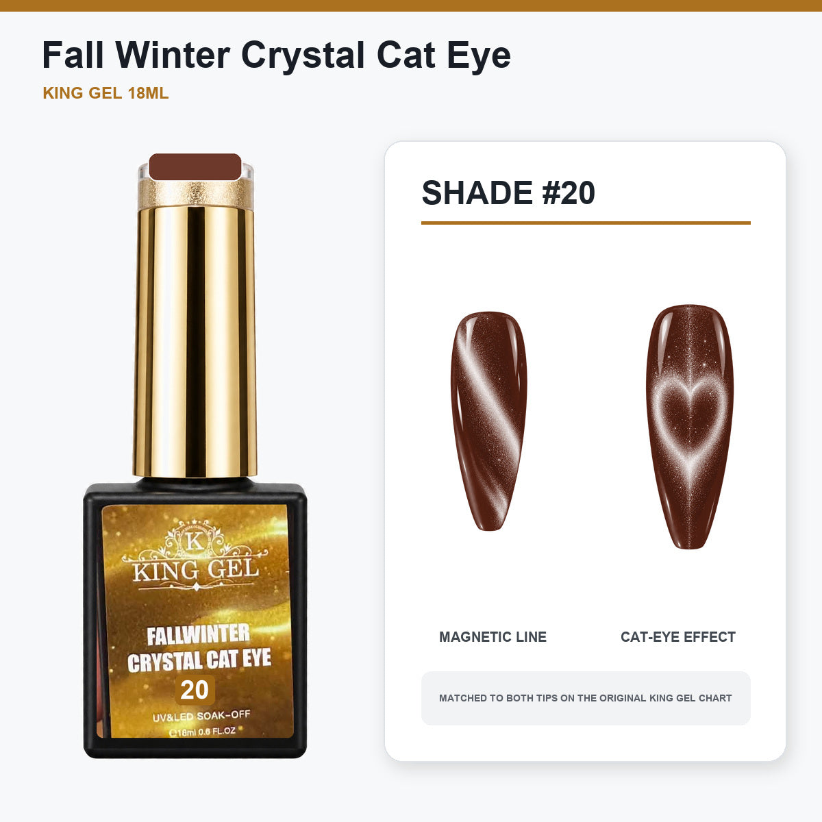 24 Colors Fall Winter Crystal Cat Eye Gel Collection - KingGel Brand - Shade 20 bottle and chart-matched color - Studio V2