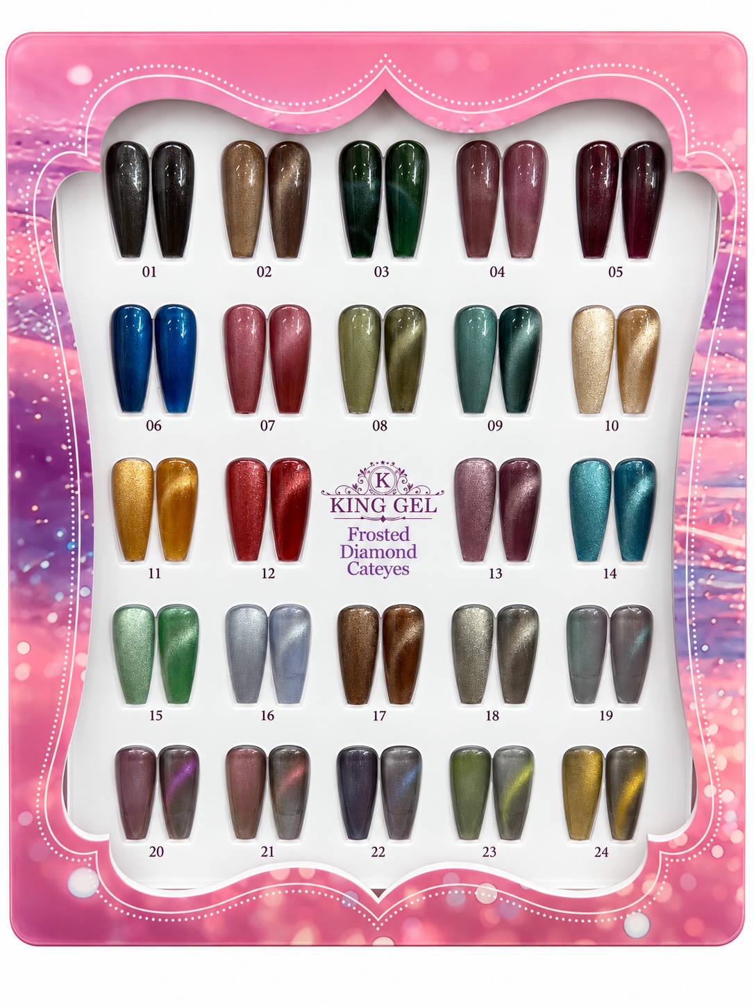 KING GEL Frosted Diamond Cateyes 24-color numbered swatch chart