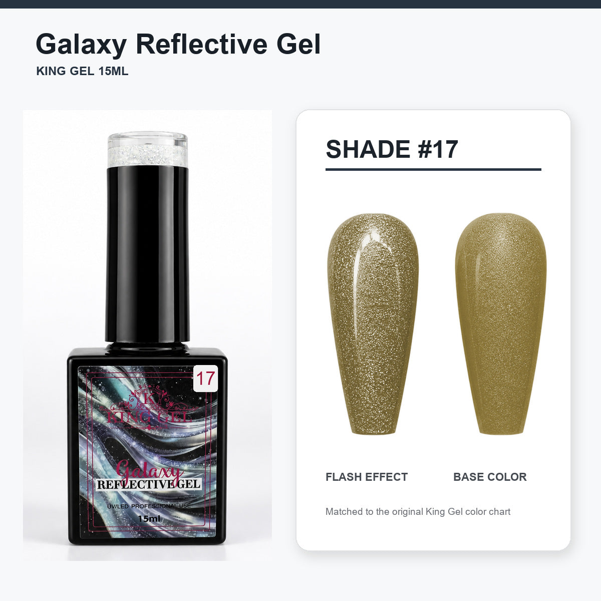 36 Colors Galaxy Reflective Gel Collection - KingGel Brand - Shade 17 bottle and chart-matched color - Studio V2
