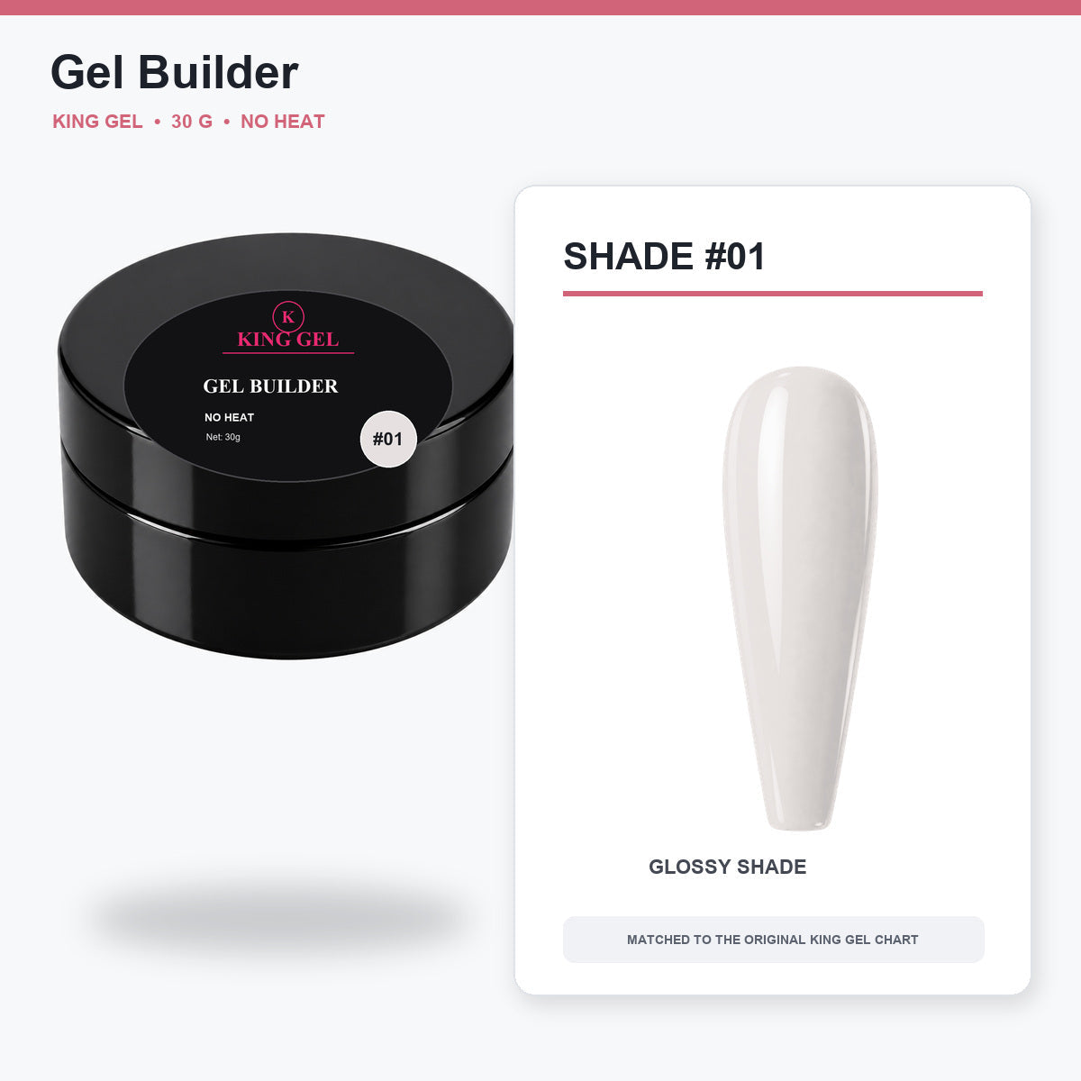 12 Colors Gel Builder Collection - KingGel Brand - Shade 1 30 g jar and chart-matched color - Studio V2