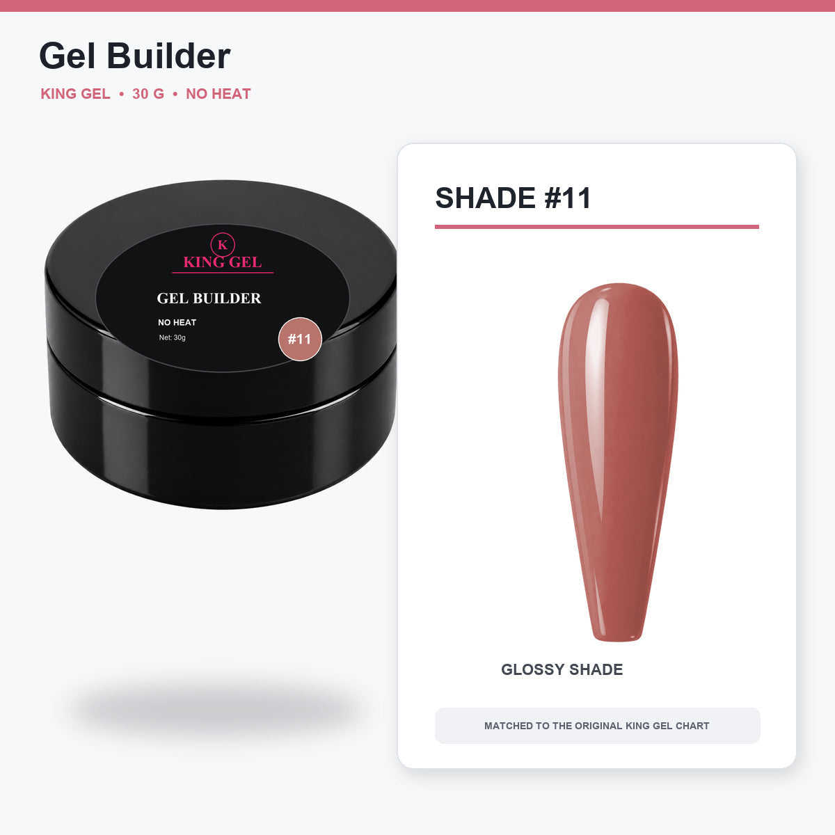 12 Colors Gel Builder Collection - KingGel Brand - Shade 11 30 g jar and chart-matched color - Studio V2