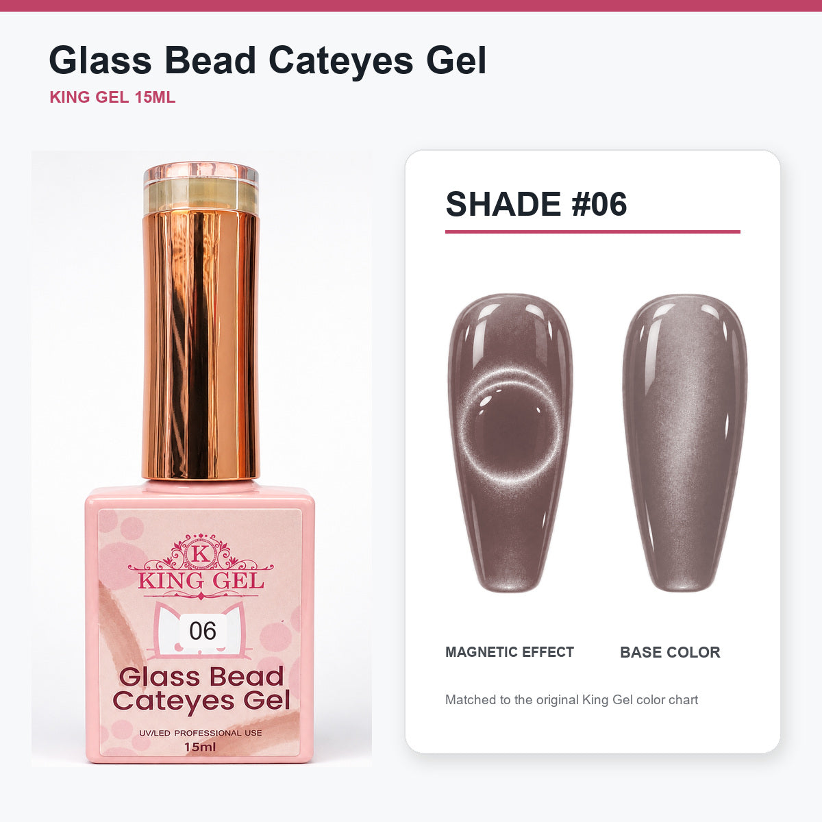 48 Colors Glass Bead Cateyes Gel Collection - KingGel Brand - Shade 6 bottle and chart-matched color - Studio V2