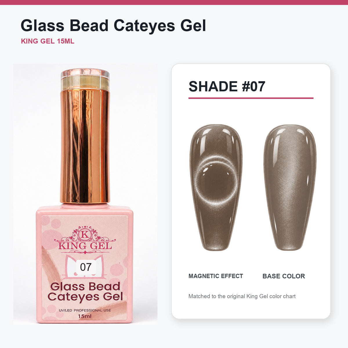 48 Colors Glass Bead Cateyes Gel Collection - KingGel Brand - Shade 7 bottle and chart-matched color - Studio V2