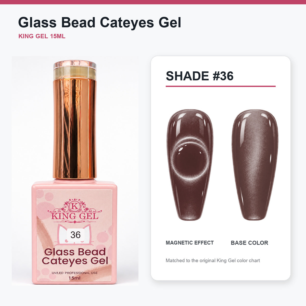 48 Colors Glass Bead Cateyes Gel Collection - KingGel Brand - Shade 36 bottle and chart-matched color - Studio V2