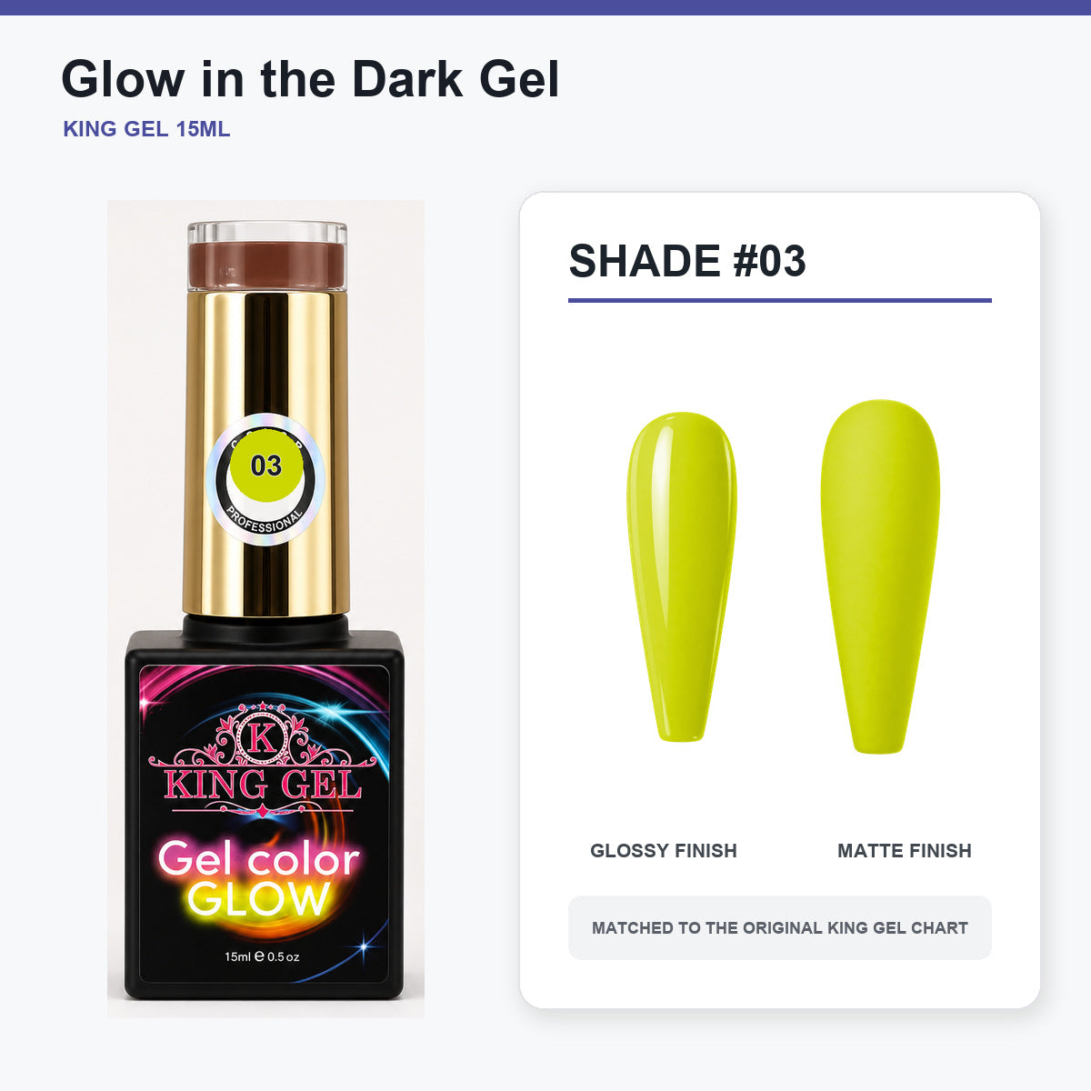 48 Colors Glow in the Dark Gel Collection - KingGel Brand - Shade 3 bottle and chart-matched color - Studio V2