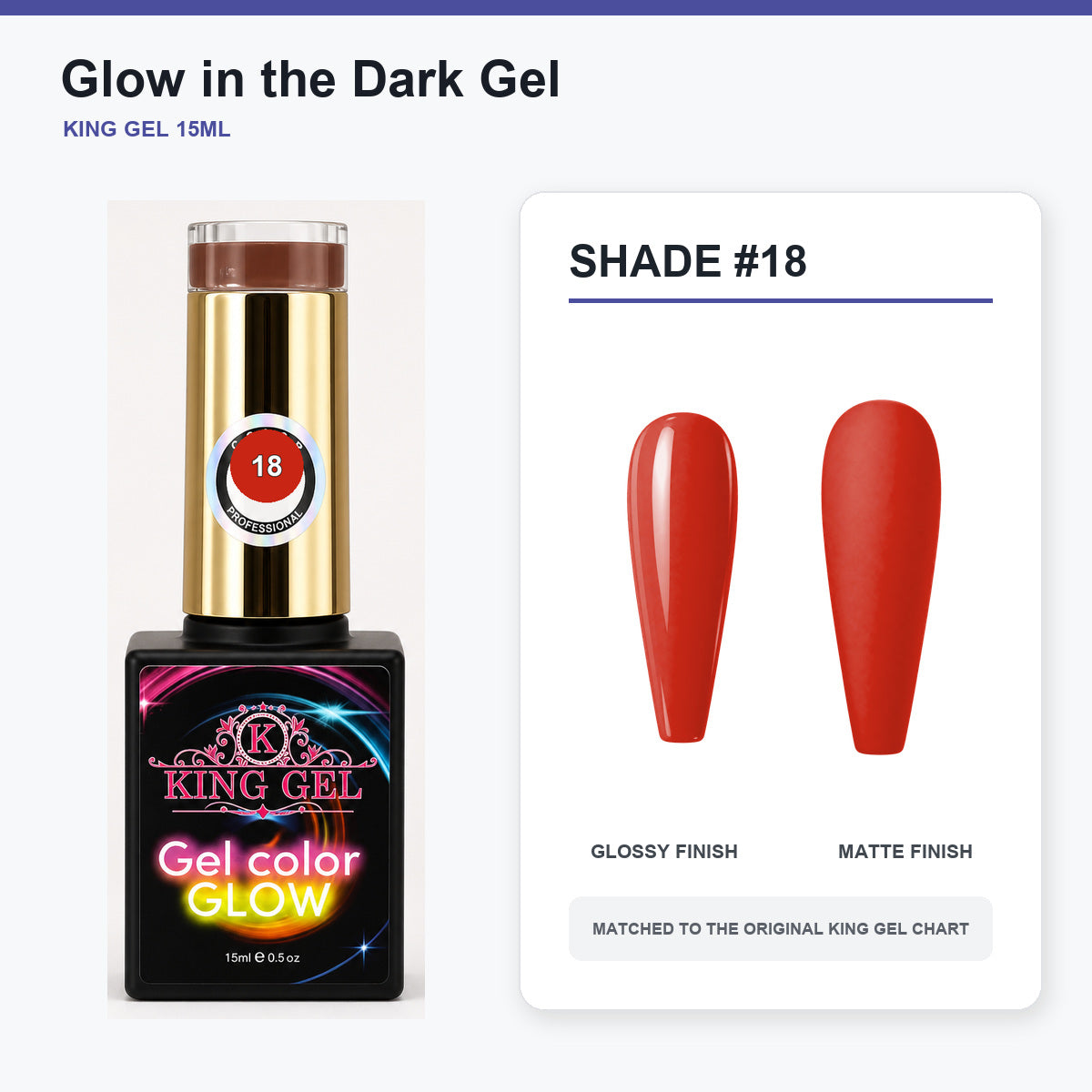 48 Colors Glow in the Dark Gel Collection - KingGel Brand - Shade 18 bottle and chart-matched color - Studio V2