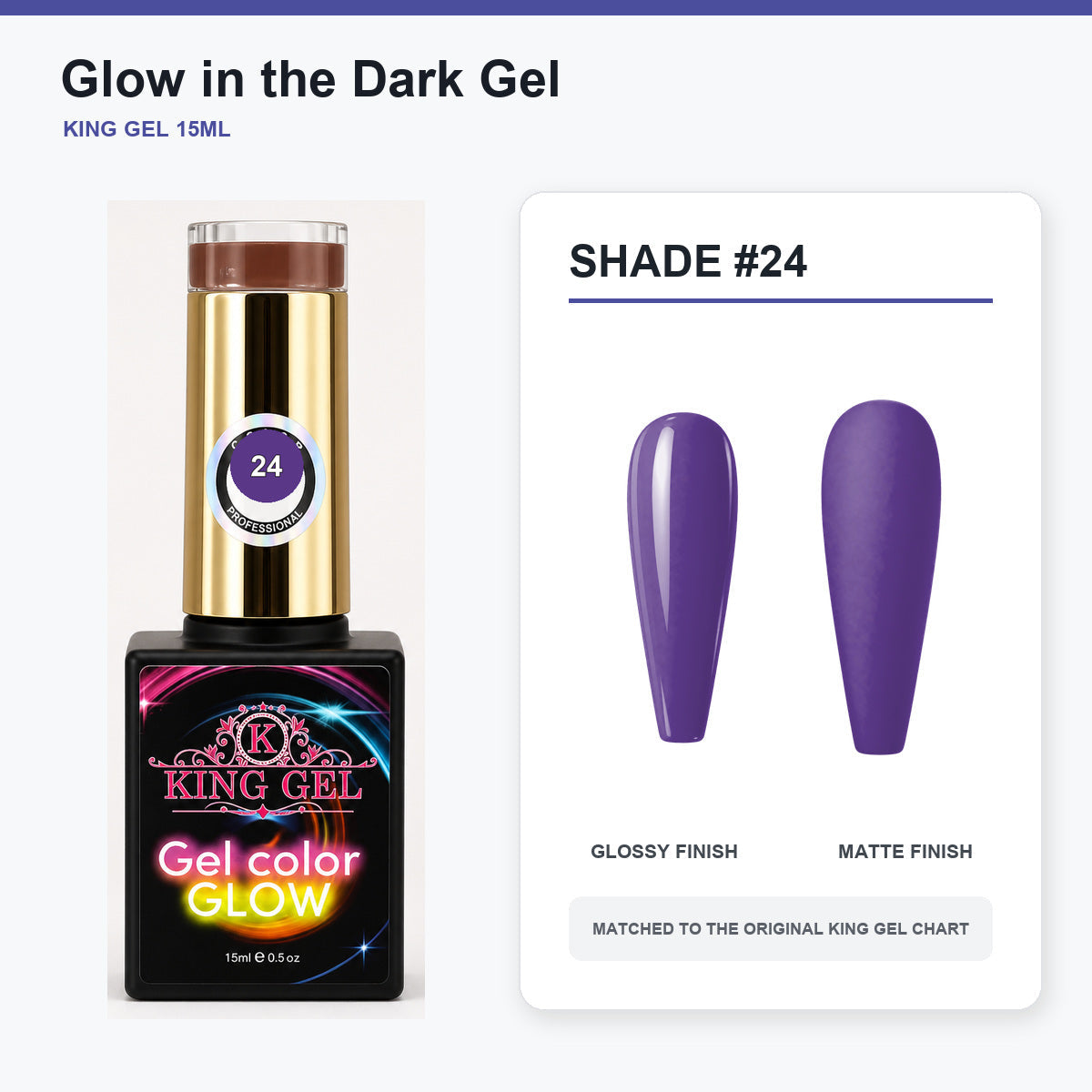 48 Colors Glow in the Dark Gel Collection - KingGel Brand - Shade 24 bottle and chart-matched color - Studio V2