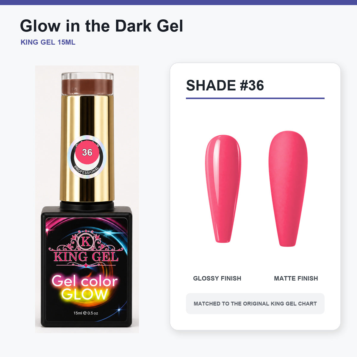 48 Colors Glow in the Dark Gel Collection - KingGel Brand - Shade 36 bottle and chart-matched color - Studio V2