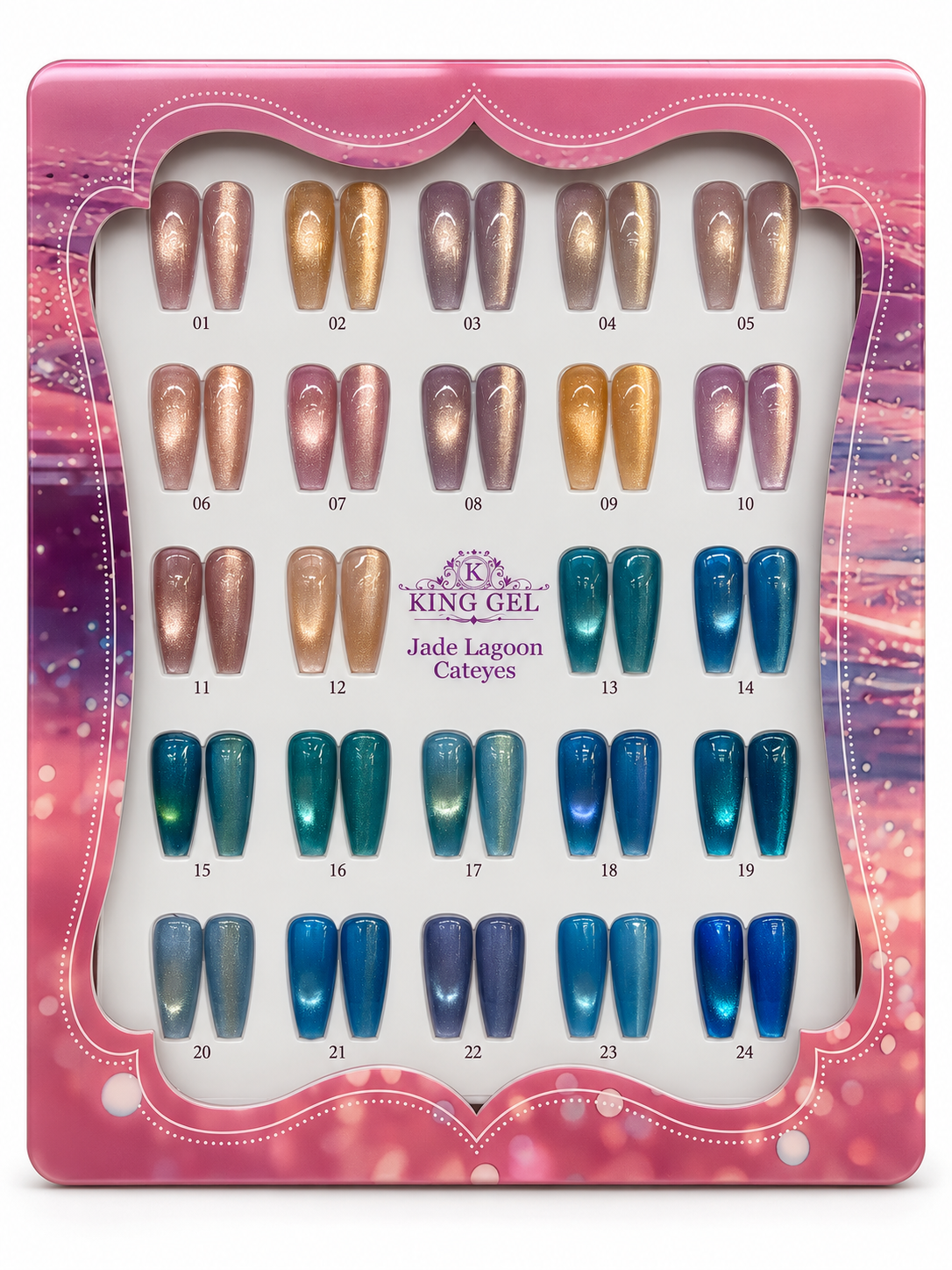 KING GEL Jade Lagoon Cateyes 24-color numbered swatch chart