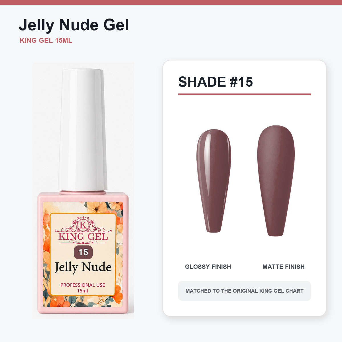 48 Colors Jelly Nude Gel Collection - KingGel Brand - Shade 15 bottle and chart-matched color - Studio V2