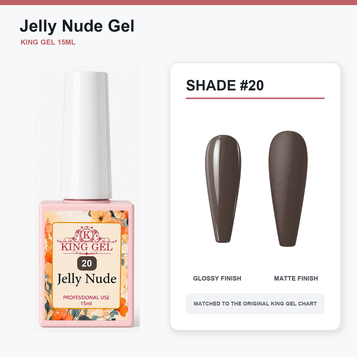 48 Colors Jelly Nude Gel Collection - KingGel Brand - Shade 20 bottle and chart-matched color - Studio V2
