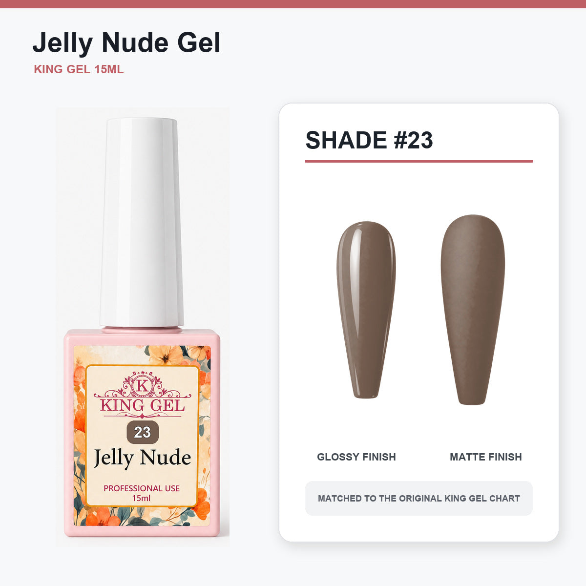 48 Colors Jelly Nude Gel Collection - KingGel Brand - Shade 23 bottle and chart-matched color - Studio V2