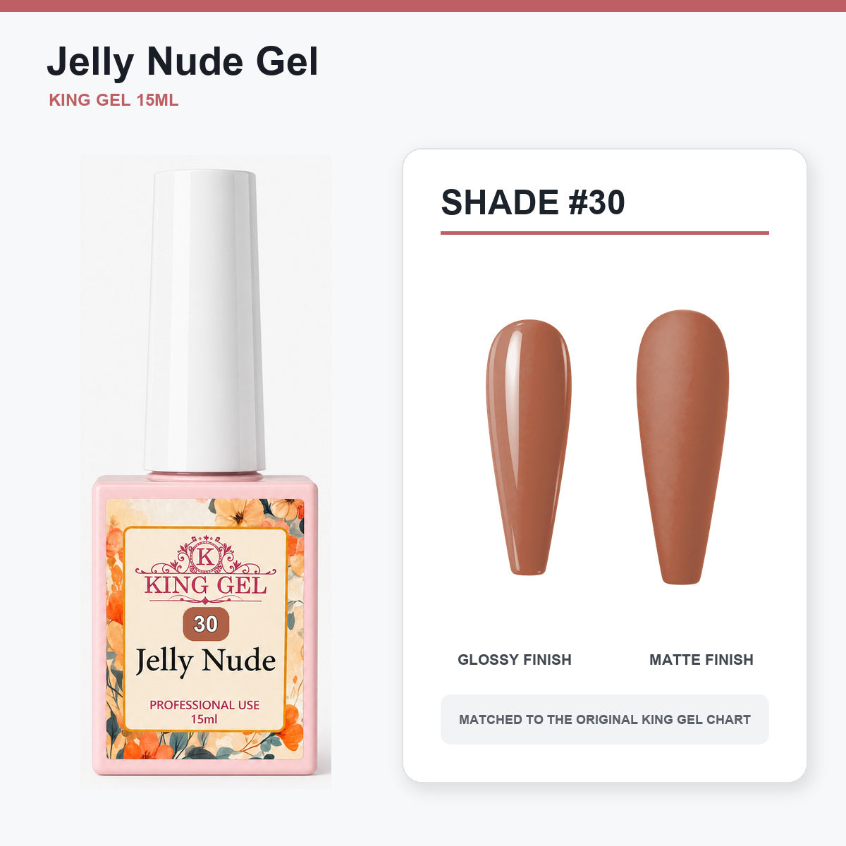 48 Colors Jelly Nude Gel Collection - KingGel Brand - Shade 30 bottle and chart-matched color - Studio V2